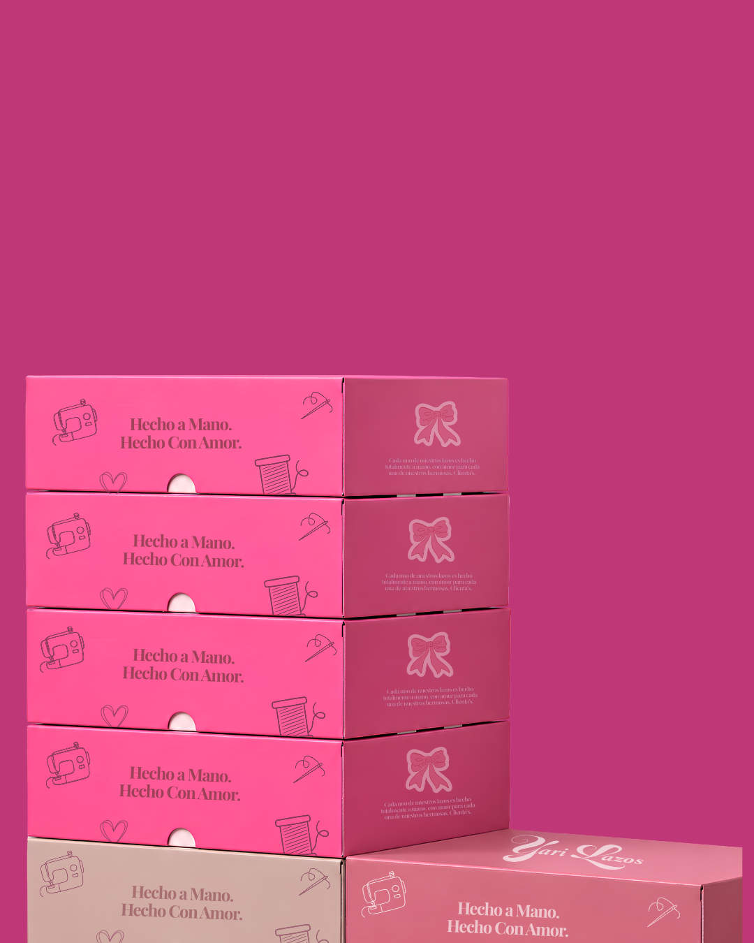 Yari Lazos custom packaging boxes in pink tones